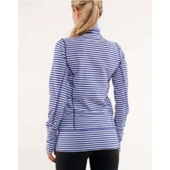 Lululemon IN STRIDE Blue & White Striped Full-Zip Athletic Jacket w/Thumbholes 8 - Picture 4 of 12